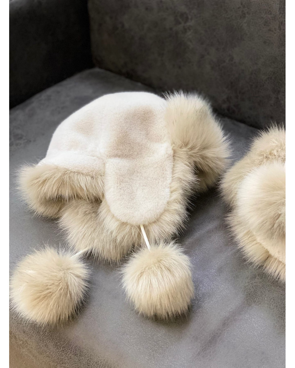 Off White Fur Hat Trapper Fur Hat White Fox Hat Fur Ushanka Hat